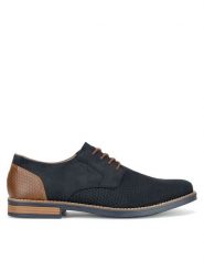 Rieker Półbuty 13509-14 Granatowy. Niebieskie eleganckie półbuty Rieker, bez wzorów, z nubiku, bez obcasa, bez zapięcia. Za 419.99 zł.