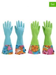 Vigar Rękawiczki (2 pary) w kolorze zielono-błękitnym do sprzątania rozmiar: onesize. Niebieskie rękawiczki Vigar, bez wzorów, z gumy. Za 36.94 zł.