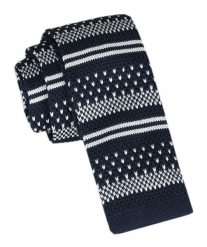 Krawat Knit (Dzianinowy) - Wzór Norweski - Świąteczny - Alties - Granatowy. Niebieskie krawaty i muchy Alties, bez wzorów, z dzianiny. Za 55.00 zł.