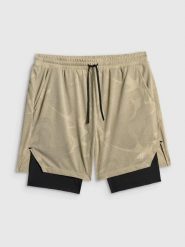 Szorty treningowe 2 w 1 z wykończeniem szybkoschnącym męskie beżowe 4F 2XL. Zielone krótkie spodenki sportowe Under Armour, m, bez wzorów, z materiału. Za 179.99 zł.
