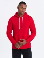 Bluza męska z kapturem nierozpinana - czerwona V10 OM-SSBN-0120 - XXL. Czerwone bluzy Ombre Clothing, l, bez wzorów, z bawełny, z kapturem. Za 57.99 zł.