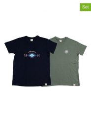 The Time of Bocha Koszulki (2 szt.) w kolorze granatowym i khaki rozmiar: S. Brązowe bezrękawniki The Time of Bocha, s, bez wzorów, z bawełny, bez kołnierzyka, bez ramiączek. Za 86.99 zł.