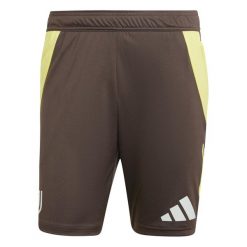 Szorty treningowe Juventus Turin Tiro 2024/25. Brązowe krótkie spodenki sportowe Adidas, m, bez wzorów, z materiału. Za 189.55 zł.