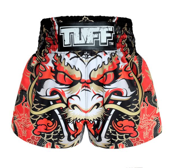 Spodenki treningowe TUFF Red Dragon. Czerwone krótkie spodenki sportowe TUFF, s, bez wzorów, z materiału. Za 149.00 zł.
