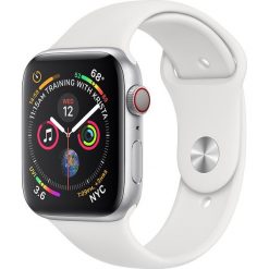 Apple Watch 4 Cellular 44mm (Szary z opaską sportową w kolorze białym) Smartwatch. Szare zegarki smartwatch Apple, bez wzorów. Za 2,119.82 zł.