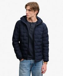 Superdry Pikowana kurtka z kapturem Heat Weld z recyklingowanego poliestru. Niebieskie kurtki Superdry, l, bez wzorów, z materiału, z kapturem. Za 647.05 zł.