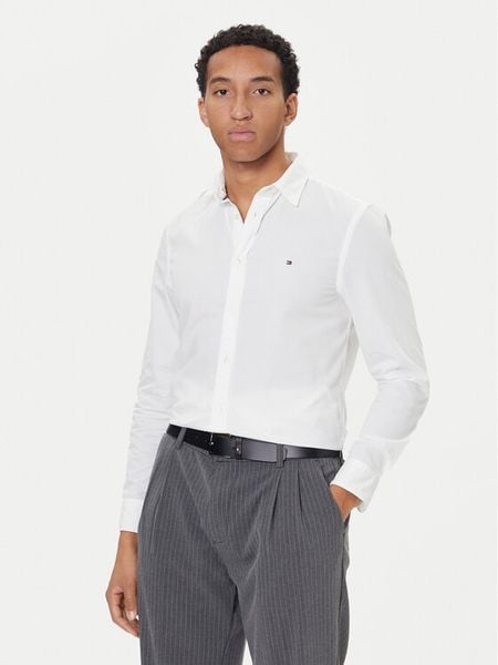 Tommy Hilfiger Koszula MW0MW40460 Biały Slim Fit. Białe koszule Tommy Hilfiger, m, bez wzorów, z bawełny, bez kołnierzyka, bez ramiączek. Za 239.99 zł.