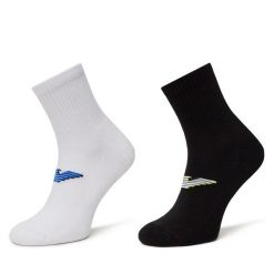 Zestaw 2 par niskich skarpet męskich Emporio Armani. Czarne skarpety Emporio Armani, bez wzorów. Za 89.99 zł.
