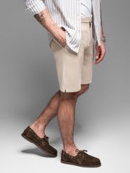 Męskie krótkie spodenki SLIM FIT z melanżowej strukturalnej dzianiny – piaskowe V3 OM-SRCS-0166 - XXL. Szorty Ombre Clothing, l, bez wzorów, z bawełny, wakacyjne. Za 107.99 zł.