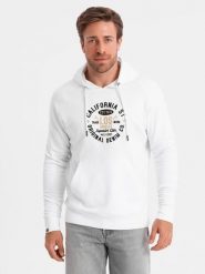 Męska bluza z nadrukiem kangurka - biała V1 - Rozmiar: S. Białe bluzy Ombre Clothing, m, bez wzorów, z bawełny, z kapturem. W wyprzedaży za 59.99 zł.