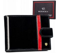Portfel skórzany Rovicky 22323L-RVTP czarny. Czarne portfele ROVICKY, z aplikacjami, ze skóry. Za 94.00 zł.