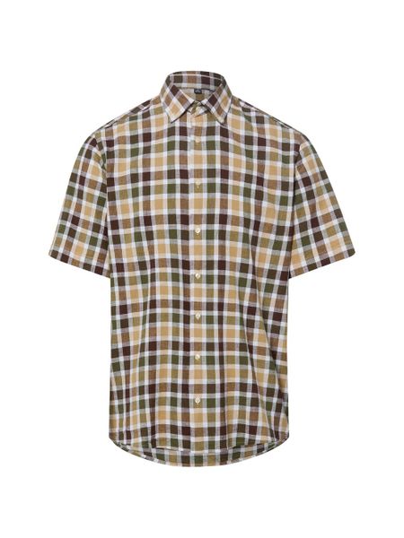 Nils Sundström koszula z krótkim rękawem z lnu Mężczyźni Modern Fit Bawełna brązowy, XXL. Brązowe koszule Nils Sundström, m, bez wzorów, z bawełny, bez kołnierzyka, bez ramiączek. Za 159.95 zł.