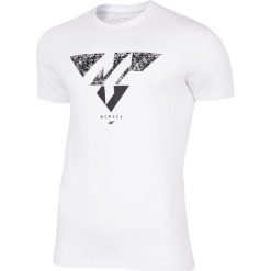 T-shirt męski TSM201 - biały. Białe t-shirty 4F, m, bez wzorów, bez kołnierzyka, bez ramiączek. W wyprzedaży za 49.99 zł.