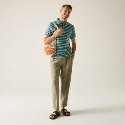 Męska koszulka polo w paski Tiver. Zielone koszulki polo Regatta, m, bez wzorów, z bawełny, bez kołnierzyka, bez ramiączek. W wyprzedaży za 99.99 zł.