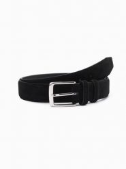 Jednobarwny męski pasek z naturalnego zamszu – czarny V1 OU-ACBE-0113 - S/M. Czarne paski Ombre Clothing, bez wzorów, ze skóry, eleganckie. Za 71.99 zł.