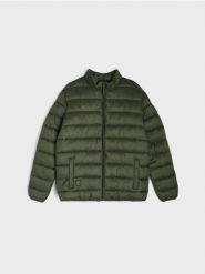 Pikowana kurtka puffer ze stójką - zielony. Zielone kurtki Sinsay, l, bez wzorów, bez kaptura. Za 69.99 zł.