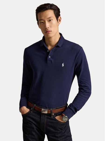 Polo Ralph Lauren Polo 710955081501 Granatowy Slim Fit. Niebieskie koszulki polo Polo Ralph Lauren, m, bez wzorów, z bawełny, bez kołnierzyka, bez ramiączek. Za 543.99 zł.