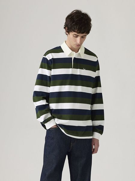 Levi's Koszulka polo w kolorze biało-granatowo-ciemnozielonym rozmiar: L. Białe koszulki polo Levi's®, l, bez wzorów, z bawełny, bez kołnierzyka, bez ramiączek. Za 109.52 zł.