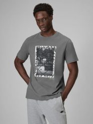 4F T-shirt regular z nadrukiem męski - szary L. Szare t-shirty 4F, l, bez wzorów, z bawełny, bez kołnierzyka, bez ramiączek. Za 79.99 zł.