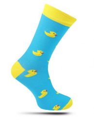 Skarpetki Casualowe, Turkusowo-Żółte w Kaczki, Kolorowe, Męskie -EM Men's Accessories. Niebieskie skarpety Em men's accessories, bez wzorów, z bawełny. Za 29.99 zł.