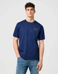 MESKA KOSZULKA WRANGLER EMBROIDERY TEE NAVY 112371488. Niebieskie t-shirty Wrangler, l, bez wzorów, bez kołnierzyka, bez ramiączek. Za 79.99 zł.