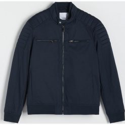 Kurtka biker ze stójką - Granatowy. Niebieskie kurtki Reserved, l, bez wzorów, bez kaptura. W wyprzedaży za 199.99 zł.