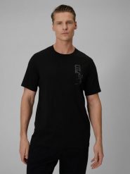 4F T-shirt regular z nadrukiem męski - czarny XL. Czarne t-shirty 4F, m, bez wzorów, z bawełny, bez kołnierzyka, bez ramiączek. Za 49.99 zł.