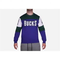 Bluza sportowa męska Mitchell & Ness Milwaukee Bucks. Niebieskie bluzy bez kaptura Mitchell & Ness, l, bez wzorów, bez kaptura. Za 521.00 zł.