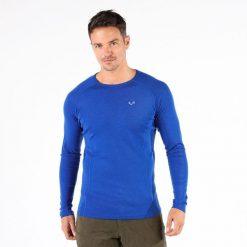 Koszulka termoaktywna męska Woolona Remus z długim rękawem 100% Merino. Niebieskie bielizna termoaktywna WOOLONA, m, bez wzorów, z wełny, bez ramiączek. W wyprzedaży za 306.00 zł.