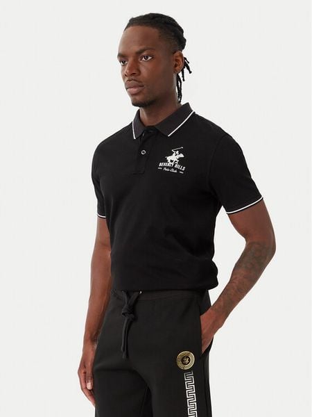 Beverly Hills Polo Club Polo M2607-HR Czarny Regular Fit. Czarne koszulki polo Beverly Hills Polo Club, m, bez wzorów, z bawełny, bez kołnierzyka, bez ramiączek. Za 157.99 zł.