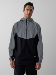 4F Kurtka do biegania odblaskowa męska - czarna M. Czarne kurtki 4F, l, bez wzorów, z materiału, bez kaptura, do biegania. Za 349.99 zł.