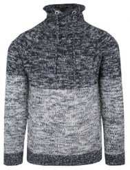 Męski Sweter z Wysokim Kołnierzem na Ściągacz – Brave Soul - Popielato-Granatowy Melanż. Niebieskie swetry rozpinane Brave Soul, l, bez wzorów, z tkaniny, bez kołnierzyka, bez ramiączek. Za 119.00 zł.