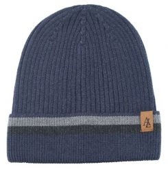 Jesienno-Zimowa Czapka (beanie) – Alties - Ciemnoniebieska z Paskiem. Niebieskie czapki zimowe Alties, bez wzorów, z dzianiny. Za 59.00 zł.