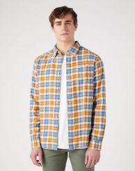 WRANGLER 1 POCKET SHIRT MĘSKA KOSZULA Z DŁUGIM RĘKAWEM W KRATĘ KRATA CAPTAINS BLUE W5A2B384Z. Niebieskie koszule Wrangler, m, bez wzorów, bez kołnierzyka, bez ramiączek. Za 129.99 zł.