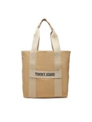 Tommy Jeans Torba Retro Cool Tote AM0AM13278 Beżowy. Brązowe torby na ramię Tommy Jeans, bez wzorów, z jeansu, na ramię, bez dodatków. Za 339.99 zł.