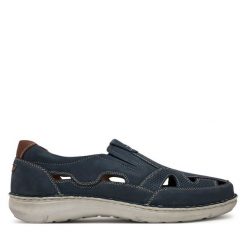 Półbuty Josef Seibel. Niebieskie eleganckie półbuty Josef Seibel, bez wzorów, bez obcasa, bez zapięcia. Za 249.99 zł.