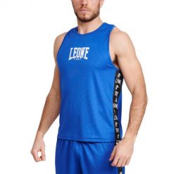 Tank top Leone Ambassador. Niebieskie t-shirty sportowe LEONE 1947, bez wzorów, bez ramiączek, na fitness i siłownię. W wyprzedaży za 112.35 zł.