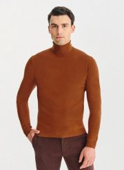 PALKO LORENTE - Kamelowy gładki golf męski. Golfy Pako Lorente, m, bez wzorów, z bawełny, bez ramiączek. Za 169.99 zł.