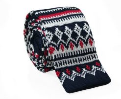 Świąteczny, Dziergany Krawat Męski Knit w Biało-Czerwone Wzory - Alties, Granatowy. Białe krawaty i muchy Alties, bez wzorów, z dzianiny. Za 55.00 zł.