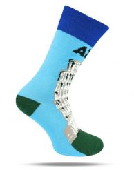 Skarpetki Bawełniane - Tematyczne - Krzywa Wieża w Pizie. Niebieskie skarpety His Story, bez wzorów, z bawełny. Za 29.99 zł.