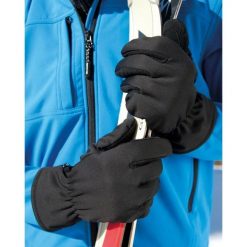 Zimowe Rękawiczki Termiczne Softshell Unisex. Czarne rękawiczki RESULT, na zimę, z aplikacjami, z materiału. Za 74.99 zł.