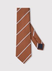 PAKO LORENTE - Brązowy krawat męski w skośne paski. Brązowe krawaty i muchy Pako Lorente, bez wzorów, z poliesteru. Za 99.99 zł.
