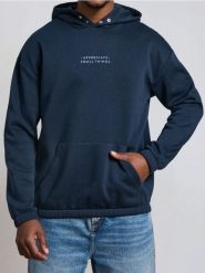 Bluza hoodie z napisem - granatowy. Niebieskie bluzy bez kaptura Sinsay, l, bez wzorów, bez kaptura. W wyprzedaży za 33.99 zł.