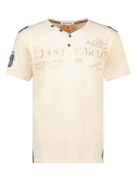 Geographical Norway Koszulka "Jantonio" w kolorze kremowym rozmiar: S. Brązowe bezrękawniki Geographical Norway, s, bez wzorów, z bawełny, bez kołnierzyka, bez ramiączek. Za 60.95 zł.
