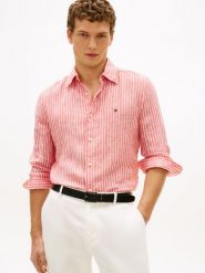 Tommy Hilfiger koszula lniana Mężczyźni Regular Fit len (100%) pomarańczowy, L. Brązowe koszule Tommy Hilfiger, l, bez wzorów, ze lnu, bez kołnierzyka, bez ramiączek. Za 349.95 zł.