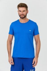EMPORIO ARMANI Niebieski t-shirt basique. Niebieskie t-shirty Emporio Armani, l, bez wzorów, bez kołnierzyka, bez ramiączek. W wyprzedaży za 208.99 zł.