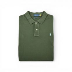 Second life - Męska koszulka polo z krótkim rękawem khaki - Stan bardzo dobry. Zielone koszulki polo RALPH LAUREN, m, bez wzorów, bez kołnierzyka, bez ramiączek, na golfa. Za 127.76 zł.
