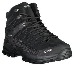 Buty trekkingowe CMP Rigel Waterproof. Czarne buty turystyczne CMP, bez wzorów, ze skóry, bez zapięcia, trekkingowe. Za 349.99 zł.