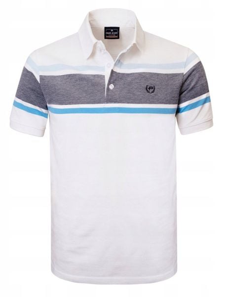 Męska Koszulka Polo - Pako Jeans - Biała, Pasy. Białe koszulki polo Pako Jeans, l, bez wzorów, z bawełny, bez kołnierzyka, bez ramiączek. Za 129.00 zł.