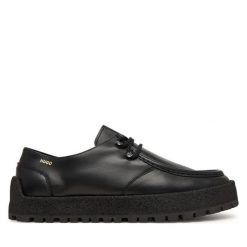 Półbuty HUGO. Czarne eleganckie półbuty Hugo, bez wzorów, bez obcasa, bez zapięcia. Za 1,249.00 zł.